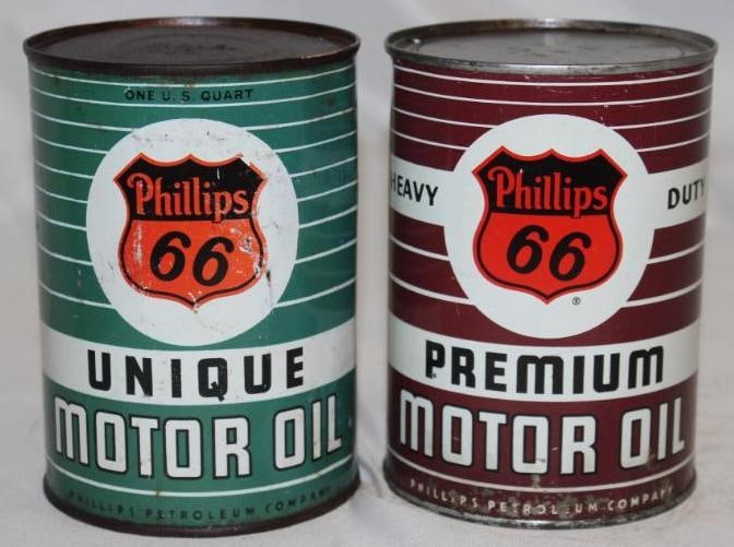 Group of 2 Metal 1 Quart Motor Oil Cans Phillips 66 (1 of 2)
