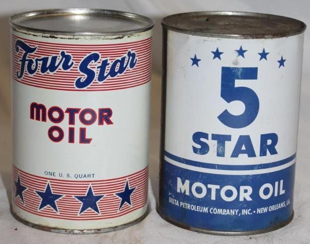 Group of 2 Metal 1 Quart Motor Oil Cans 4 Star and 5 Star (1 of 2)