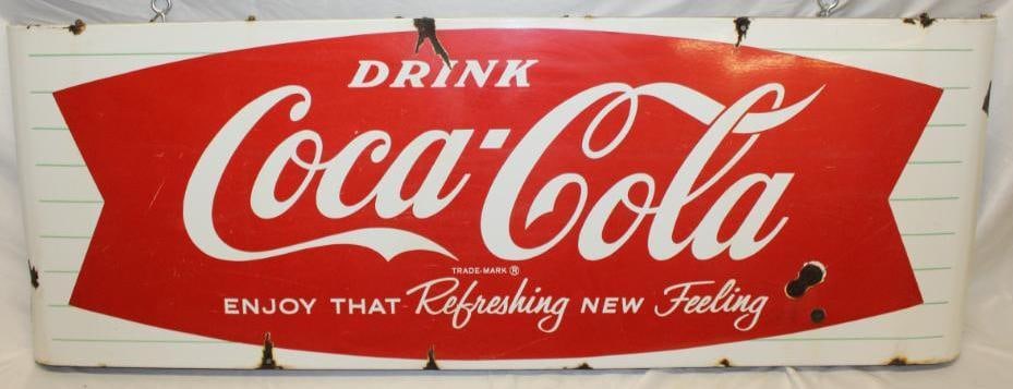 Drink Coca-Cola "Fishtail" Sled Advertising Porcelain Sign (1 of 7)