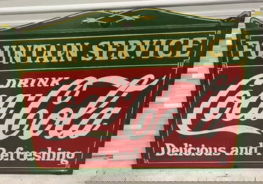 Coca-Cola Fountain Service "Delicious & Refreshing" Porcelain Advertising Sign