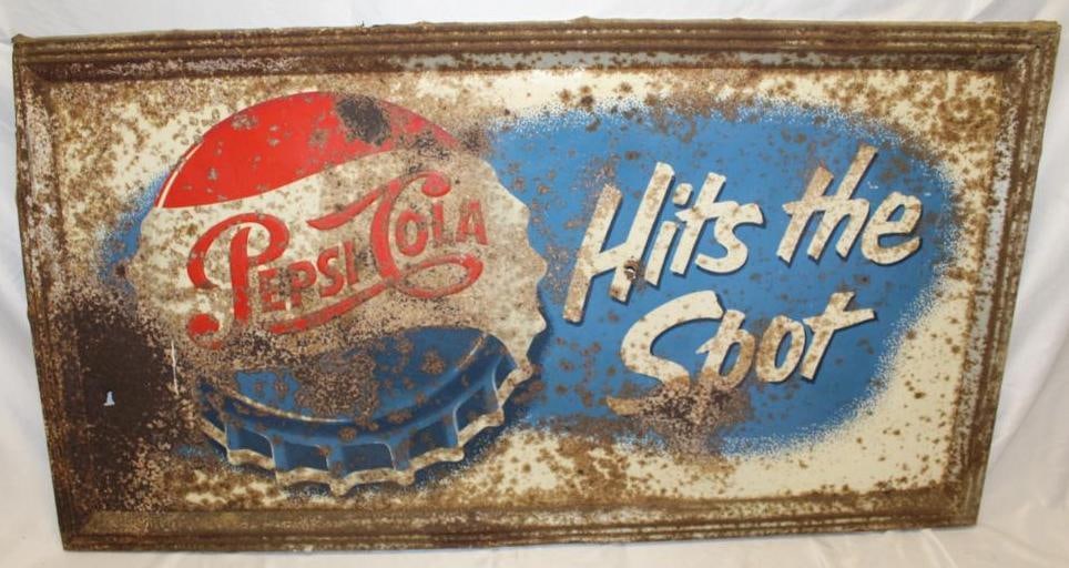 Large Pepsi Cola "Hits The Spot" Metal Advertising Sign (1 of 5)