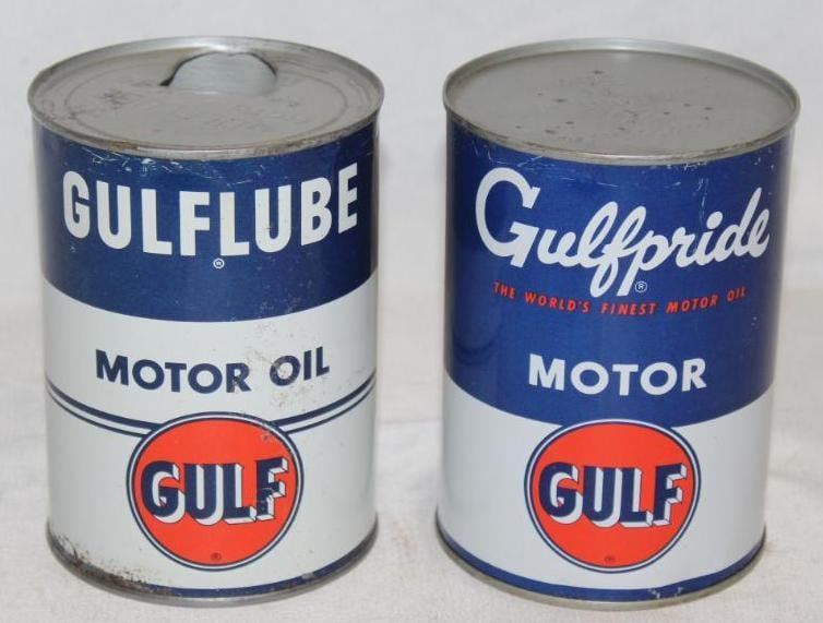 Group of 2 Gulf lube and Gulf Pride 1 Qt Metal Motor Oil Cans (1 of 5)