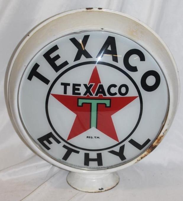 Texaco Ethyl Gas Pump Globe - Original Porcelain Body with Reproduction Lenses (1 of 3)