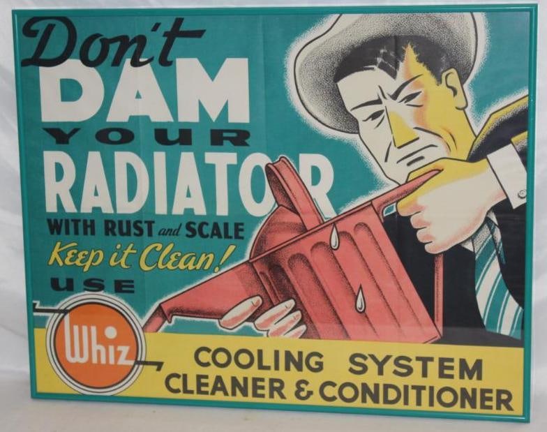 Whiz Graphic Advertising Radiator Repair Poster: framed, 21" x 27"