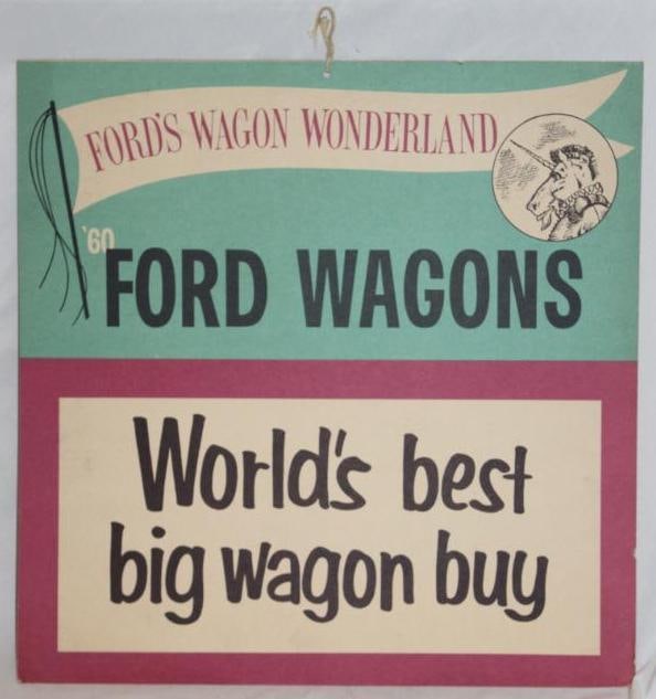 1960 Ford's Wagon Wonderland Dealership Hanging Window Sign (1 of 4)