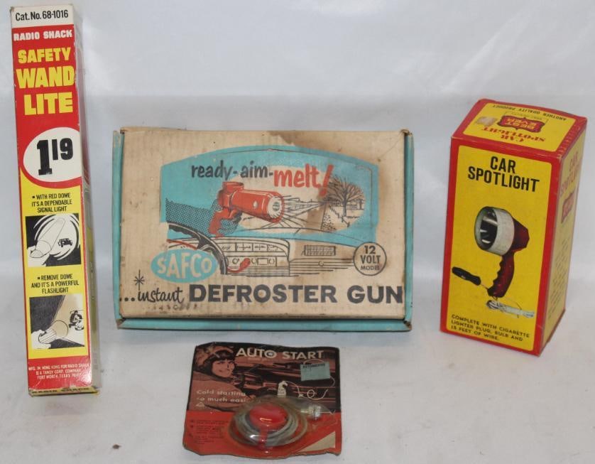 NOS Group of 3 Auto Products; Spot Lights, Defroster Gun, Auto Start: The largest is 10.75" x 7" x 2.5"
