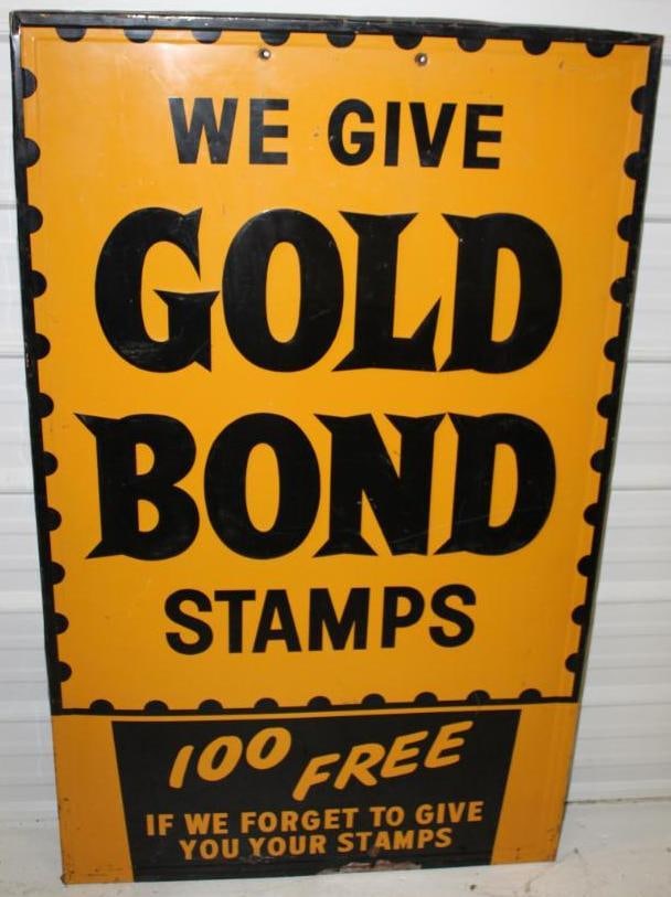 Embossed Gold Bond Stamps Advertising Metal Sign Donasco (1 of 5)