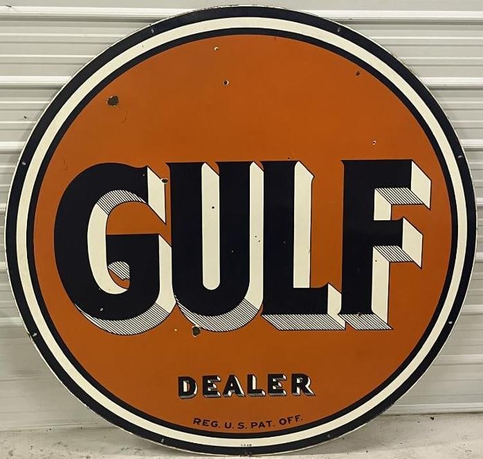 66" Gulf Oil Dealer Porcelain Gas Station Identification Sign (1 of 7)