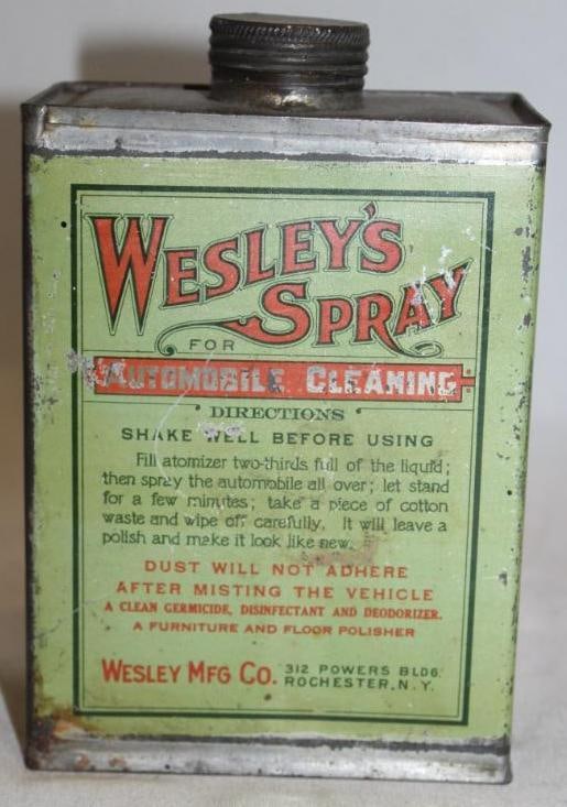 Early Wesley's Automobile Cleaning Advertising Tin Can: One quart size. It is in nice condition with minimal wear.