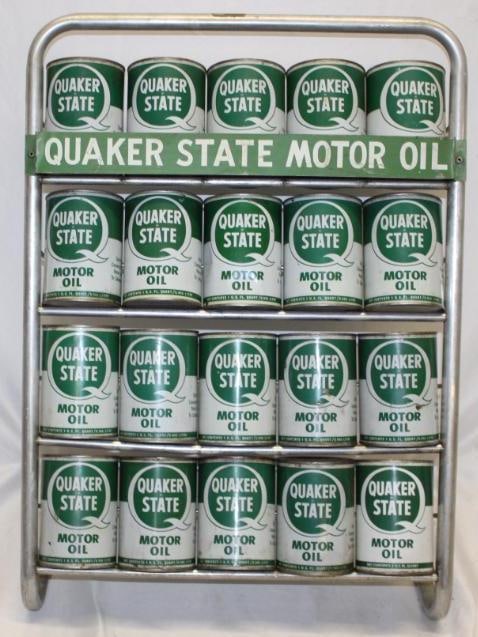 Quaker State Motor Oil Advertising Display Rack w/ 20 Quart Cans (1 of 5)