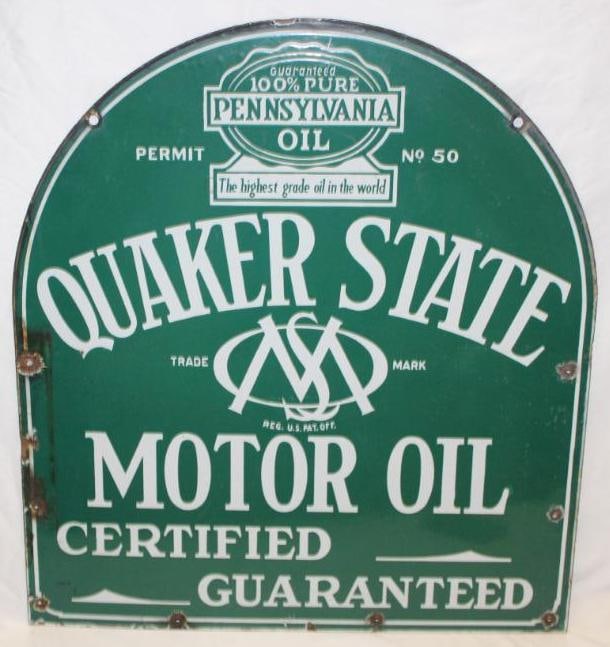 Porcelain Quaker State Tombstone Advertising Sign (1 of 9)