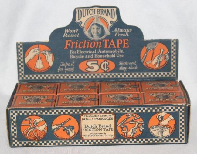 NOS Dutch Brand Friction Tape Counter Top Advertising Display: Complete with 20 units. 8" x 4" x 2"