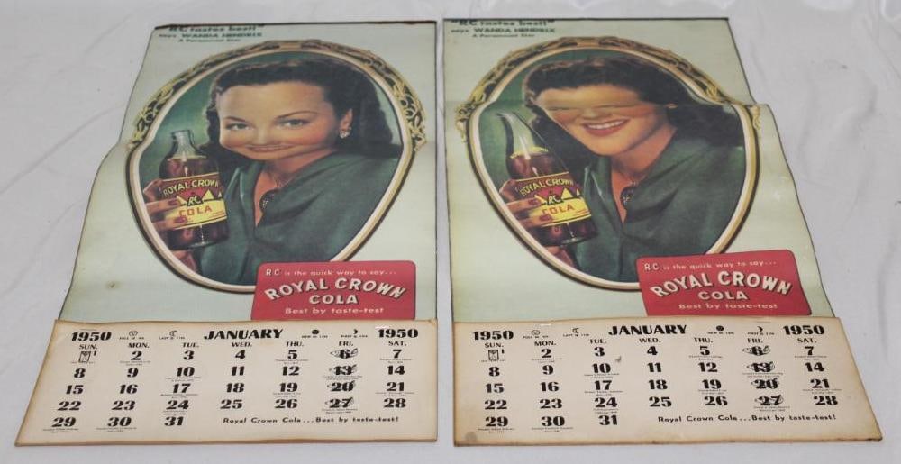 Group of 2 Royal Crown Cola RC 1950 Advertising Calendars; Wanda Hendricks: 24" x 11.5" each
