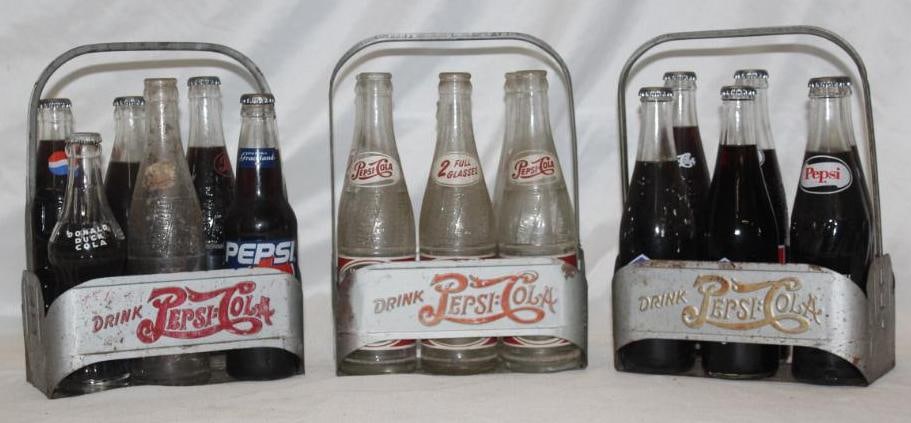 Group of 3 Pepsi Cola Advertising 6-Pack Carriers with bottles (1 of 5)