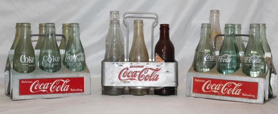 Group of 3 Coca Cola Advertising 6-Pack Carriers with bottles (1 of 5)