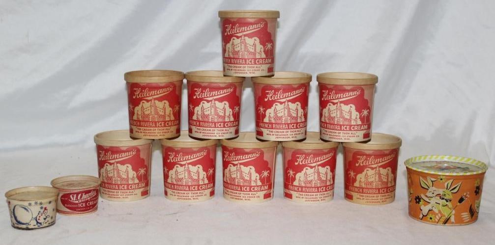 Group of 13 Waxed Dairy, Ice Cream, Cottage Cheese Containers (1 of 5)