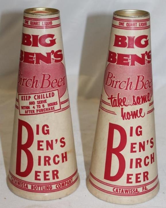 Group of 2 One Quart Cone Shaped Conical Drink Containers; Big Ben's Birch Beer (1 of 2)