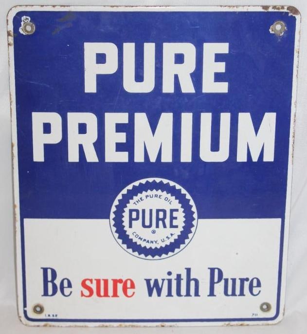 Pure Premium Porcelain Gas Pump Plate Sign (1 of 2)