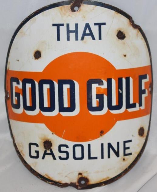 Good Gulf Curved Porcelain Pump Plate Sign Reproduction (1 of 2)