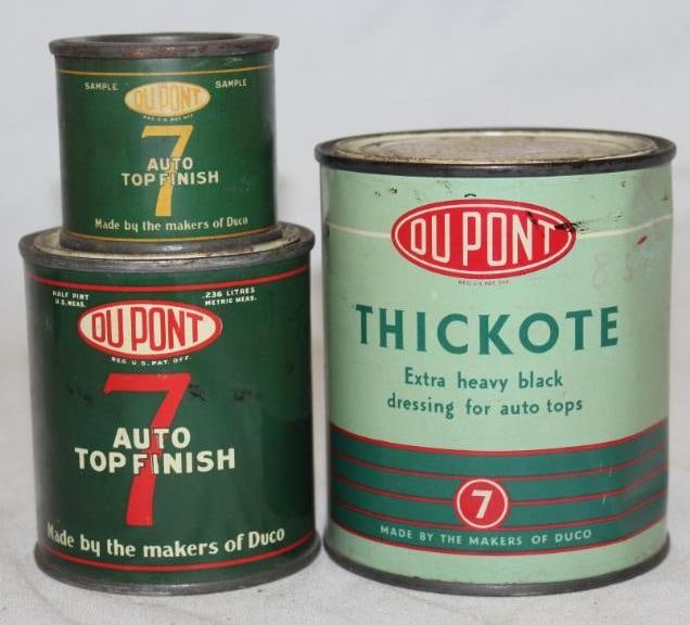 Group of 3 Dupont 7 Auto Top Finish and Thickote Paint Cans: The largest is 1 pint