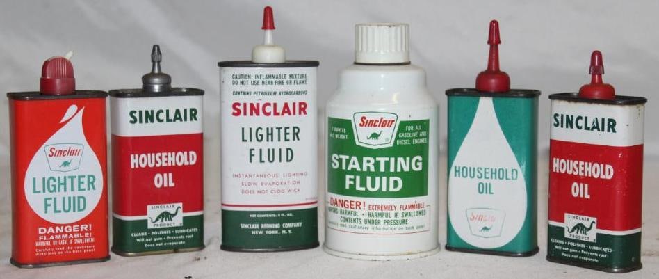 Group of 6 Sinclair Oiler and Starting Fluid Cans (1 of 2)