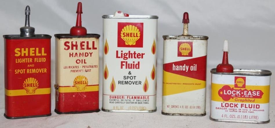 Group of 5 Shell Oiler and Lighter Fluid Cans (1 of 2)