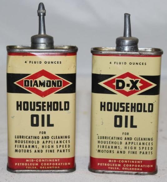 Group of 2 DX Diamond Lead Top Oiler Cans: both 4oz