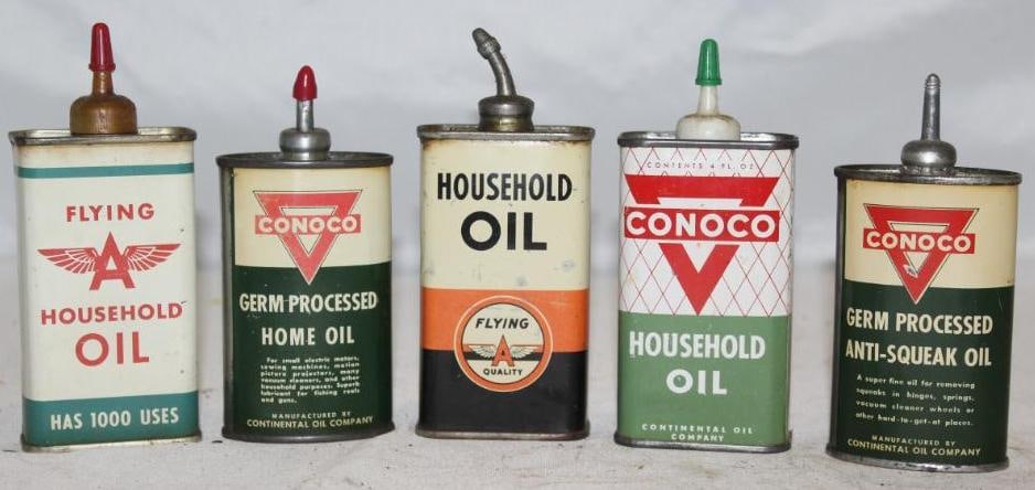 Group of 5 Household Oiler Cans Flying A, Amoco (1 of 2)