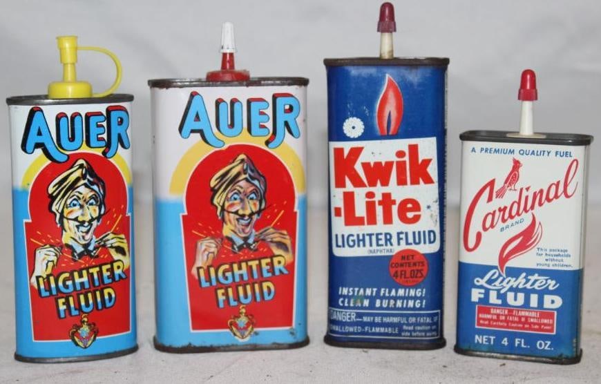Group of 4 Household Lighter Fluid Cans Auer, Cardinal (1 of 2)