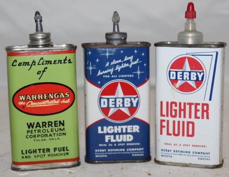 Group of 3 Household Oiler and Lighter Fluid Cans Derby, Warrengas (1 of 2)