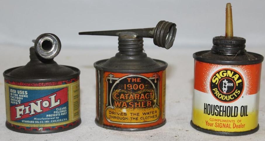Group of 3 Household Oiler Cans Signal, Fienol, White Cap (1 of 2)