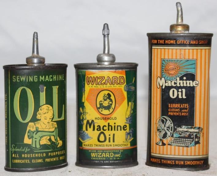 Group of 3 Lead Top Sewing Machine Oiler Cans Wizard, Radiant (1 of 2)