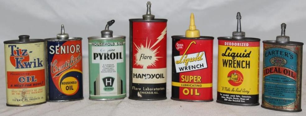 Group of 7 Household Oiler Cans Senior, Pyroil, Carters, Flare (1 of 2)
