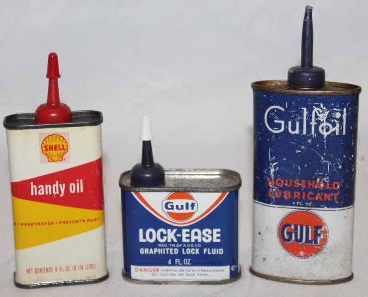 Group of 3 Gulf and Shell Household Handy Oiler Cans (1 of 2)