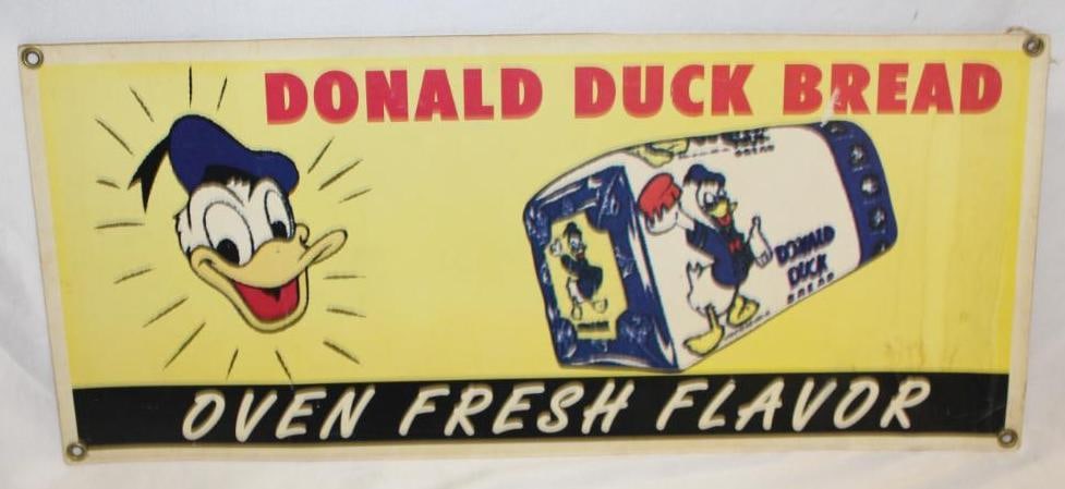 Donald Duck Bread Advertising Sign: It is a reproduction cardboard sign. 11" x 25"