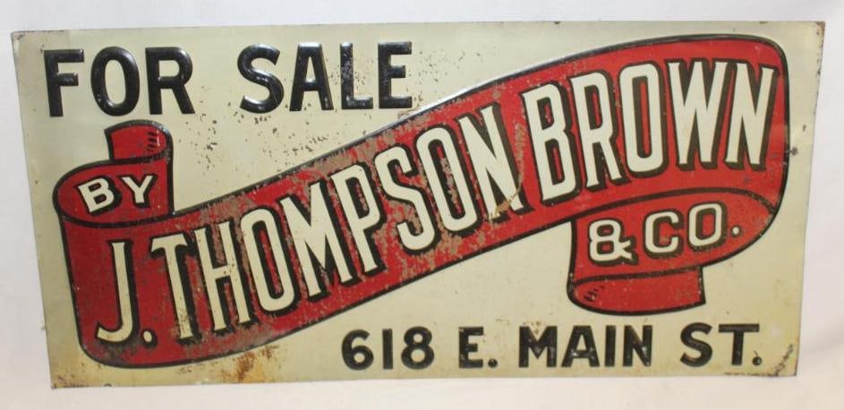 J. Thompson Brown "For Sale" Embossed Tin Sign (1 of 5)