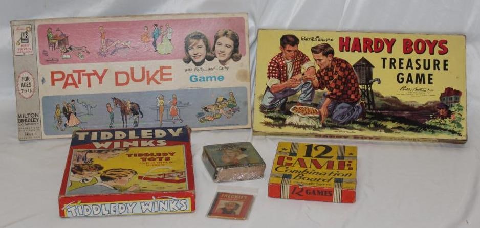 Group of 6 Vintage Toy Board & Card Games; Patty Duke, Hardy Boys, Tiddledy Winks (1 of 6)