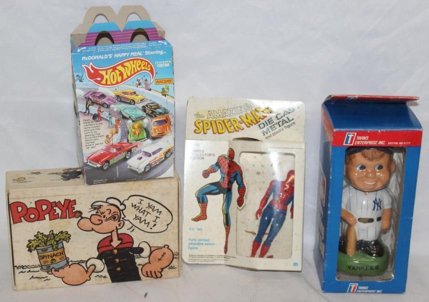 Group of 4 Vintage NOS Toys; Spider Man, Popeye, McDonalds, NY Yankees Bobble Head (1 of 5)