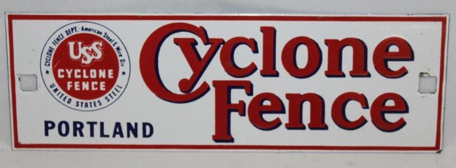 Porcelain Cyclone Fence Porcelain Advertising Sign Portland: It is in very nice condition with only some small wear at the mounting holes. 13.5" x 4.5"