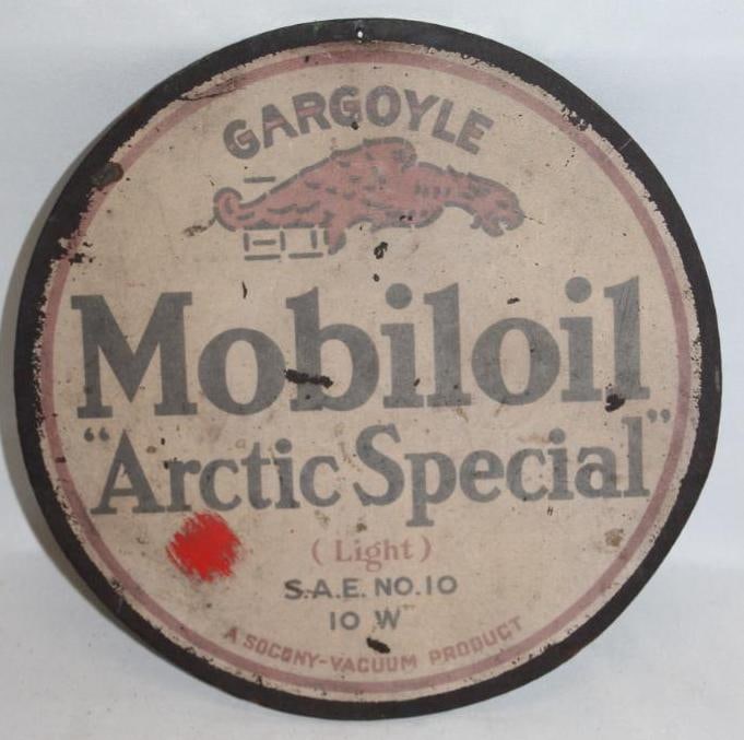 Gargoyle Mobiloil Masonite Paddle Sign - Arctic Special: 9.5" Diameter