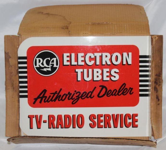 NOS 1956 RCA Electron Tubes Authorized Dealer TV Radio Service Flange Sign (1 of 5)