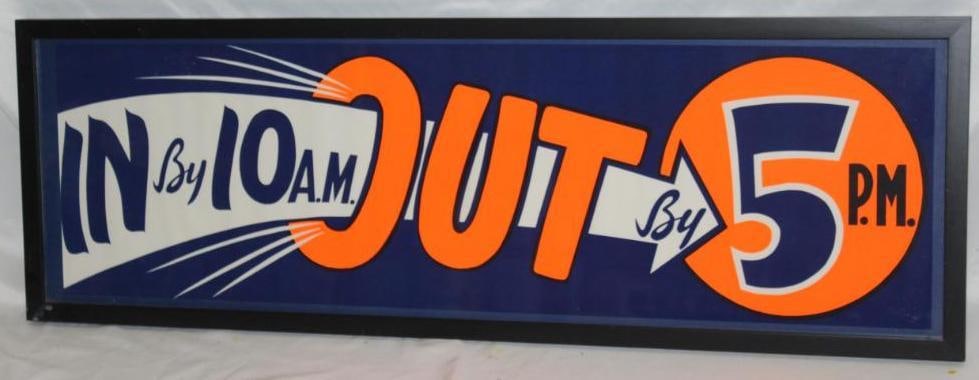1950's Dry Cleaning Poster In by 10am, Out by 5pm: framed, 36" x 12"