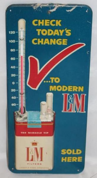 L & M Cigarettes Embossed Tobacco Advertising Thermometer (1 of 4)