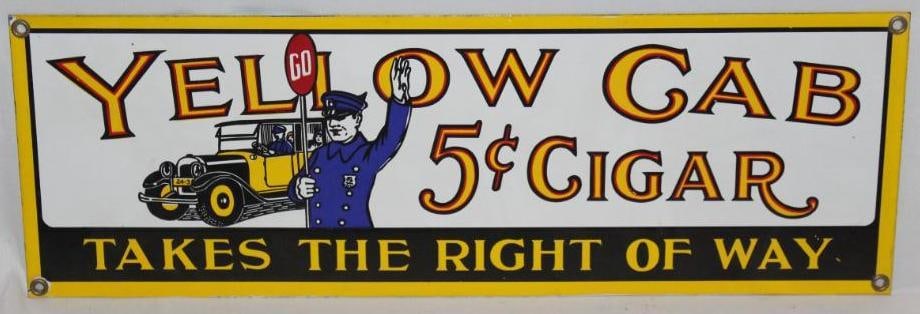 Yellow Cab Porcelain Advertising Display Sign - Reproduction: 18" x 6"