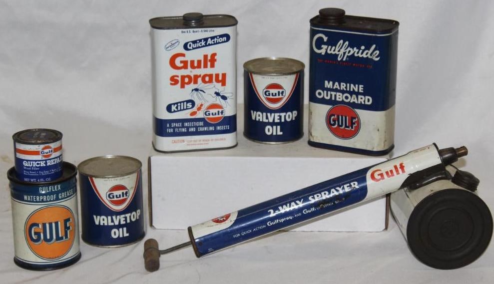 Group of 7 Gulf Oil and Grease Cans (1 of 2)