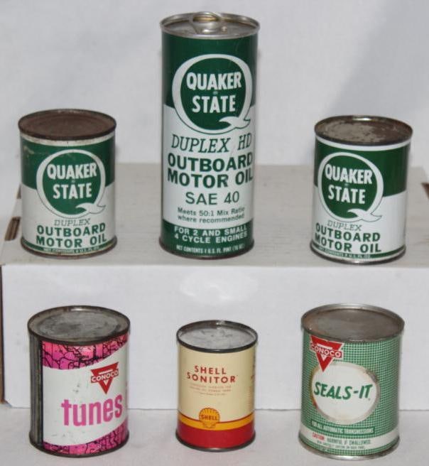 Group of 6 Conoco, Shell, Quaker State Oil Cans (1 of 2)