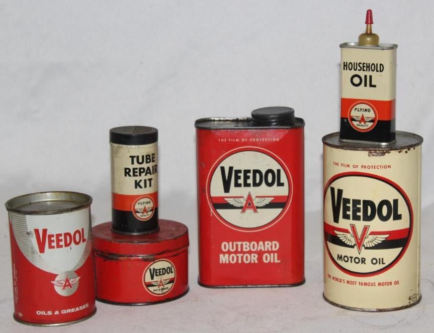Group of 6 Veedol Oil and Grease Cans (1 of 2)