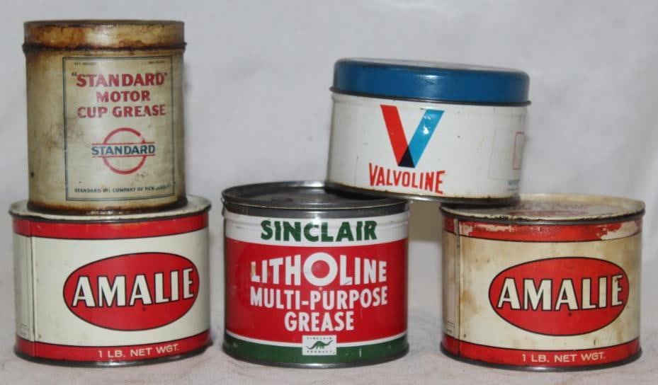 Group of  5 1lb Grease Cans Sinclair, Valvoline, Standard, Amalie (1 of 2)