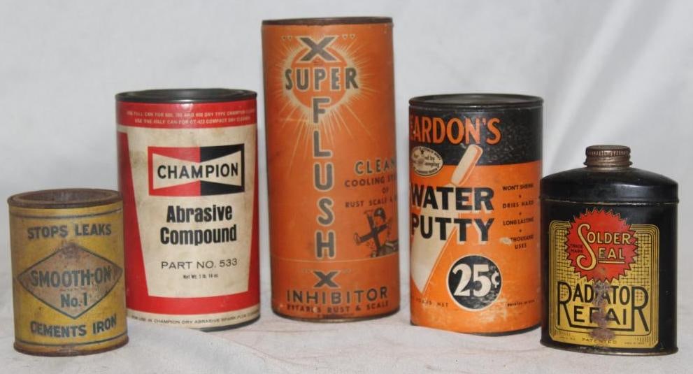 Group of 5 Automobile Related Product Cans Champion, Solder Seal, Super X (1 of 2)