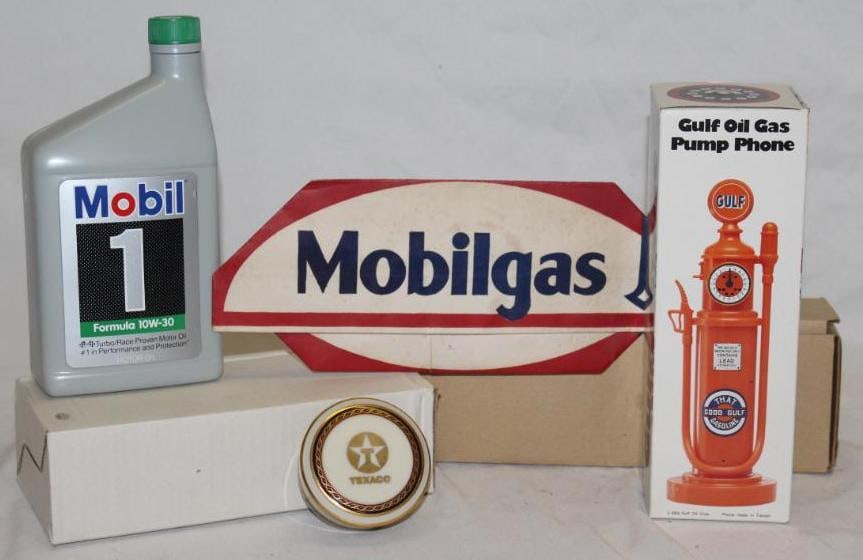 Group of 4 Service Station Advertising Items; Mobil, Gulf, Texaco (1 of 5)